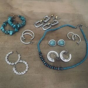 Source Unknown Turquoise and Silver Earring Collection